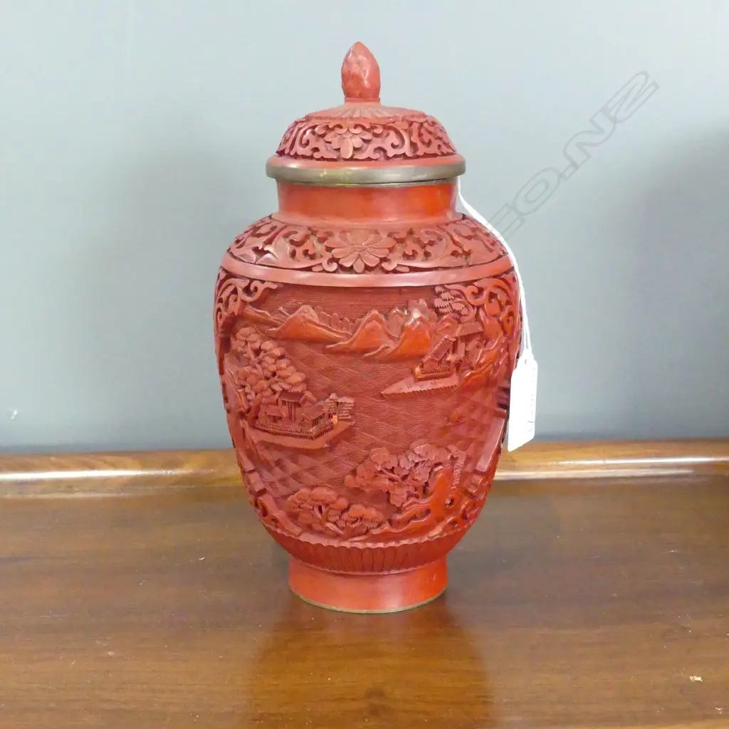 CINNABAR LIDDED JAR H.210mm Image 1++