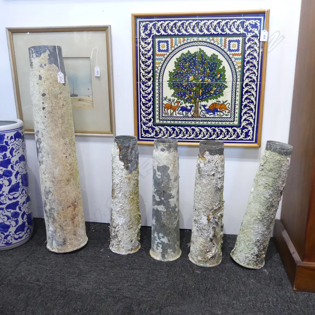 5 LG GUN SHELL CASINGS (BEEN IN OCEAN) H.710mm Image 1++