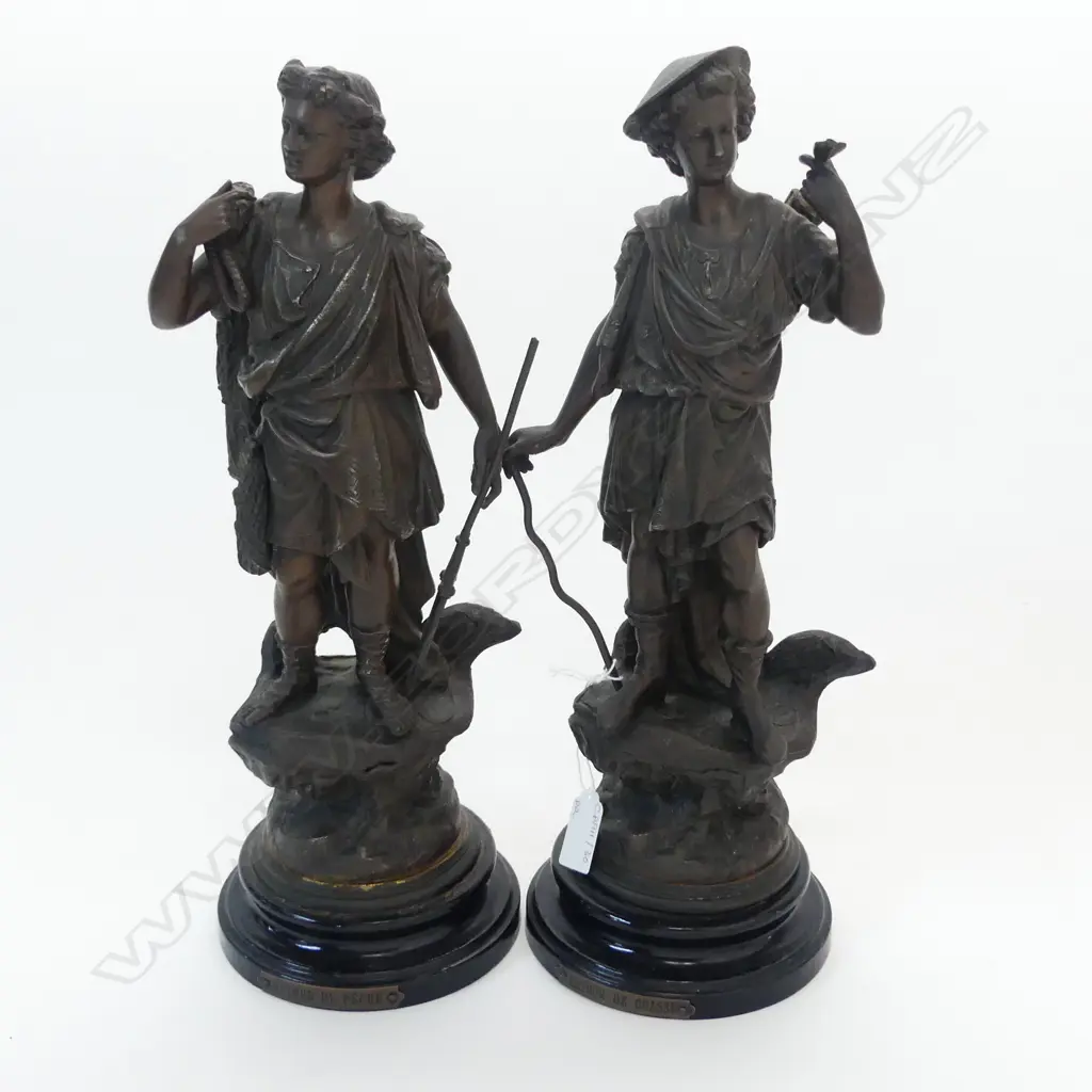 PR BRONZED SPETLER FIGURES 'RETOUR DE PECHE' & ' RETOUR DE CHASSE' (BASE NOT ATTACHED) H.380mm Image 1++