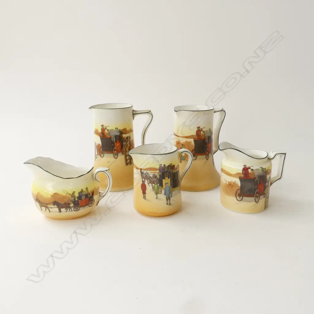 5 ROYAL DOULTON PORCELAIN COACHING DAYS JUGS H.130mm Image 1++