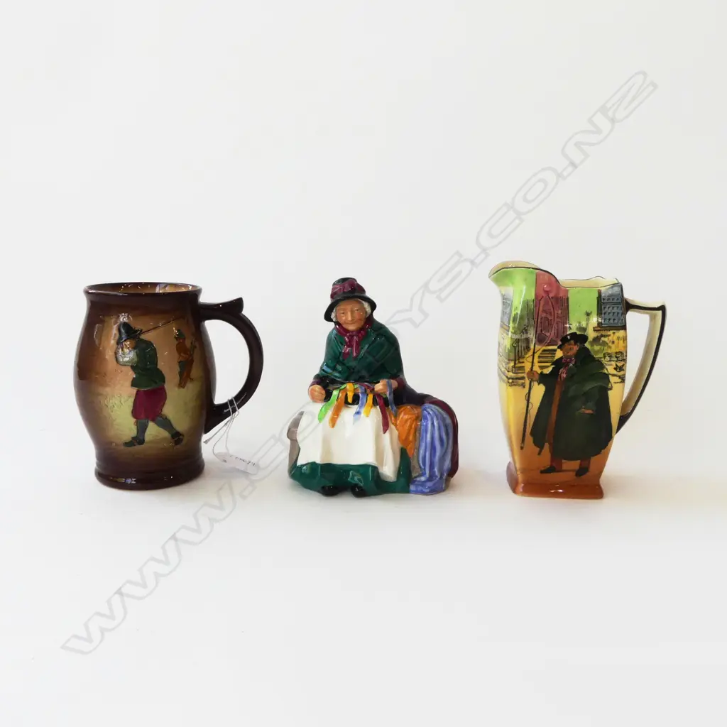 3 PCES ROYAL DOULTON; TONY WELLER JUG, GOLFERS MUG, SILKS & RIBBONS H.170mm Image 1++