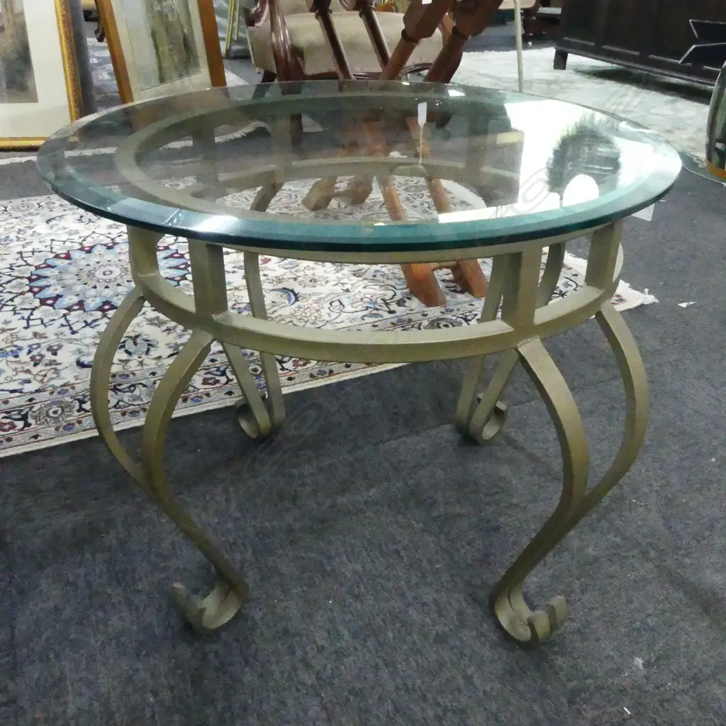 GLASS TOPPED SIDE TABLE, Dia.600mm Image 1++