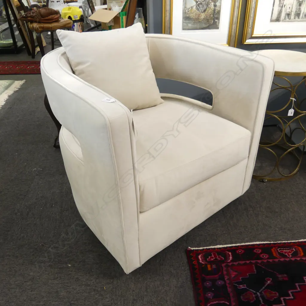 LE FORGE 'TORONTO' SWIVEL ARMCHAIR IN PEARL VELVET Image 1++