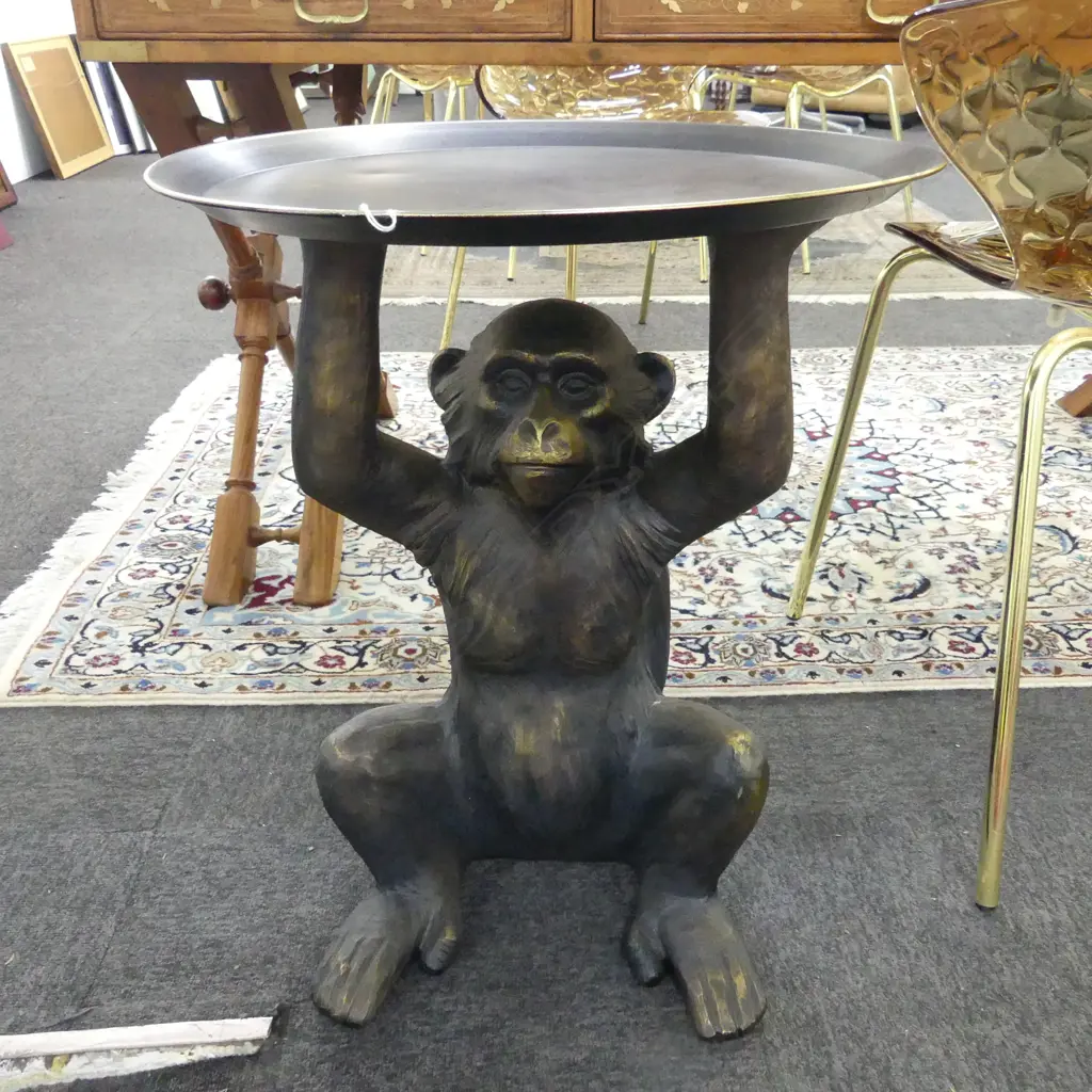 BRONZED RESIN MONKEY SIDE TABLE 465mm dia H.590mm Image 1++