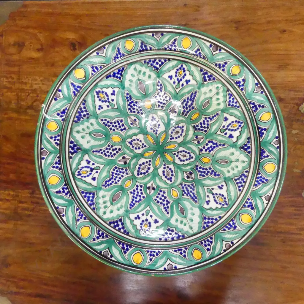 LG MOROCCAN GREEN GLAZED SHALLOW BOWL/PLATTER, Dia.520mm Image 1++