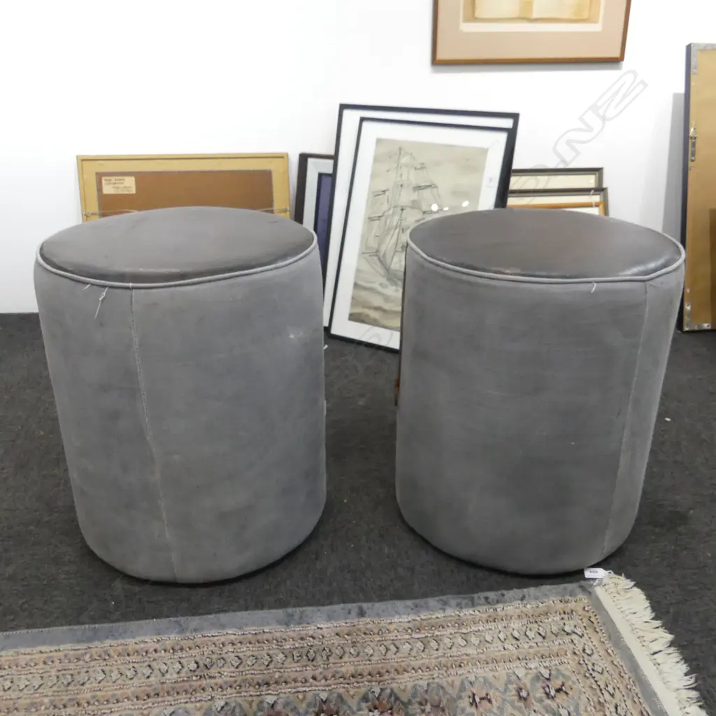 PR LEATHER & CANVAS FOOTSTOOLS EX LE FORGE H.500mm, 430mm dia Image 1++