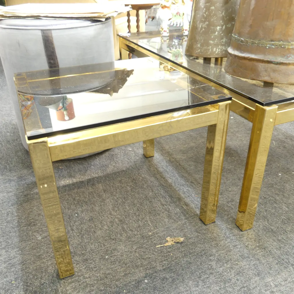 LATE 20th GLASS TOPPED COFFEE TABLE 1050x550x390mm + PR SIDE TABLES 450x450x390mm  Image 1++