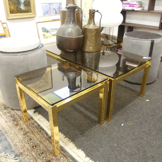 LATE 20th GLASS TOPPED COFFEE TABLE 1050x550x390mm + PR SIDE TABLES 450x450x390mm 