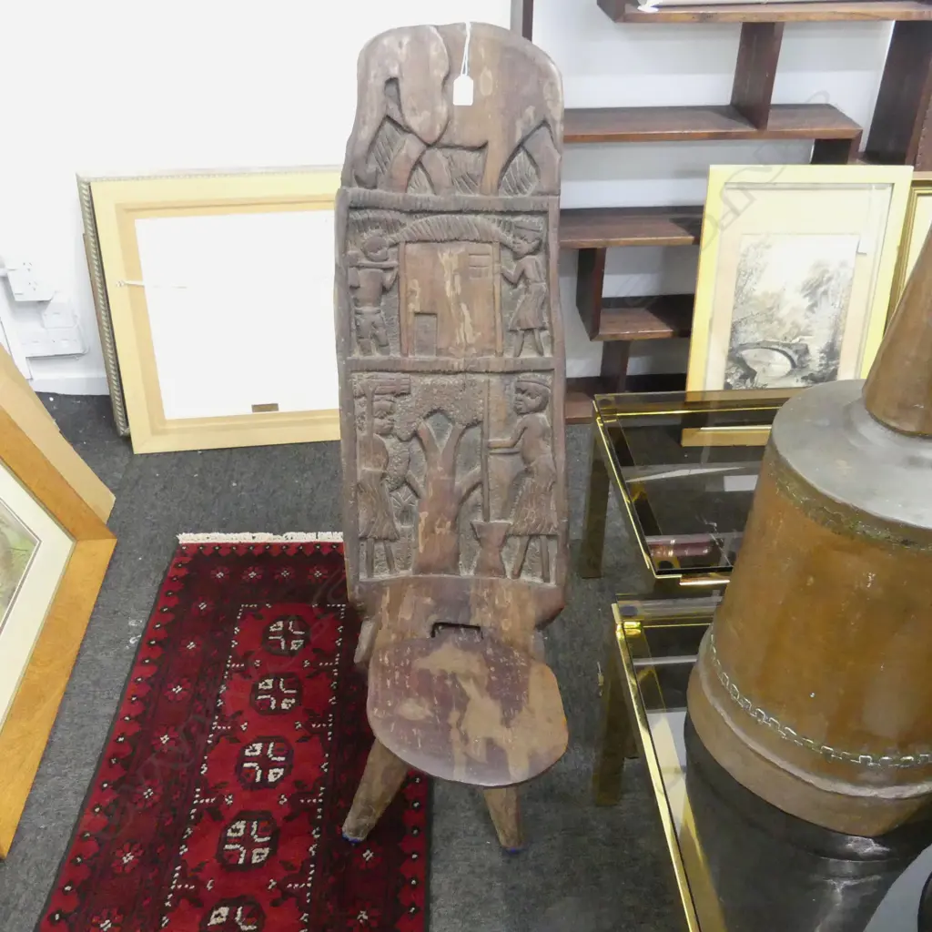 AFRICAN CARVED WOODEN BIRTHING CHAIR H.980mm, KENYA Image 1++