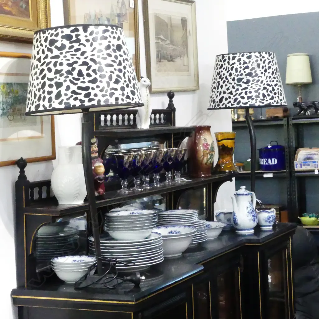 PR TABLE LAMPS, BRONZED METAL BASE w. BLACK & WHITE SPOTTED SHADES H.825mm Image 1++