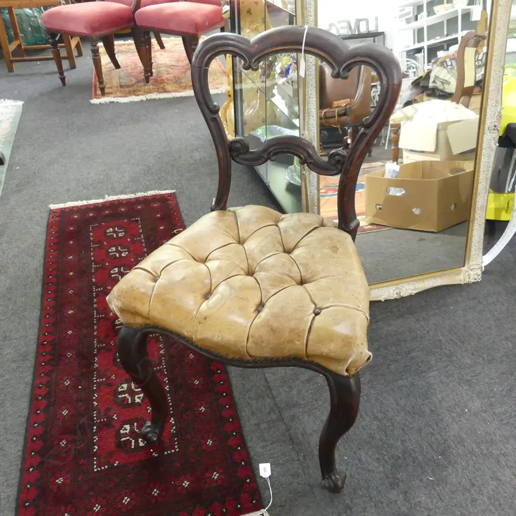 VICTORIAN DINING CHAIR, BUTTONED LEATHER SEAT Image 1++