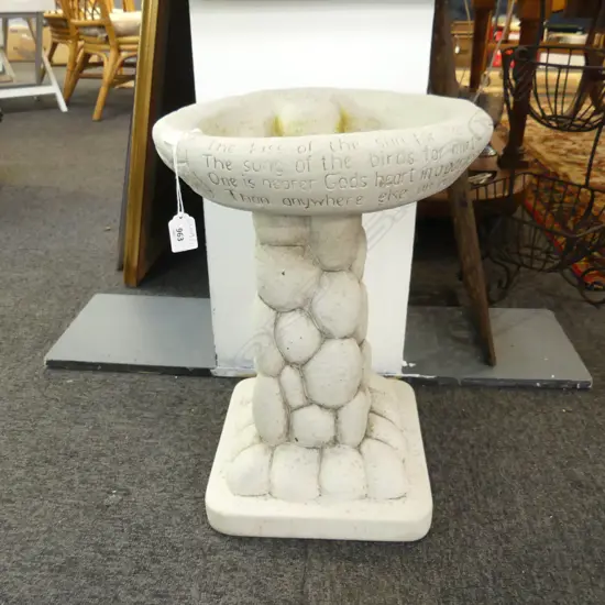 2 PART CONCRETE BIRD BATH w. POEM 'THE KISS' H.450mm