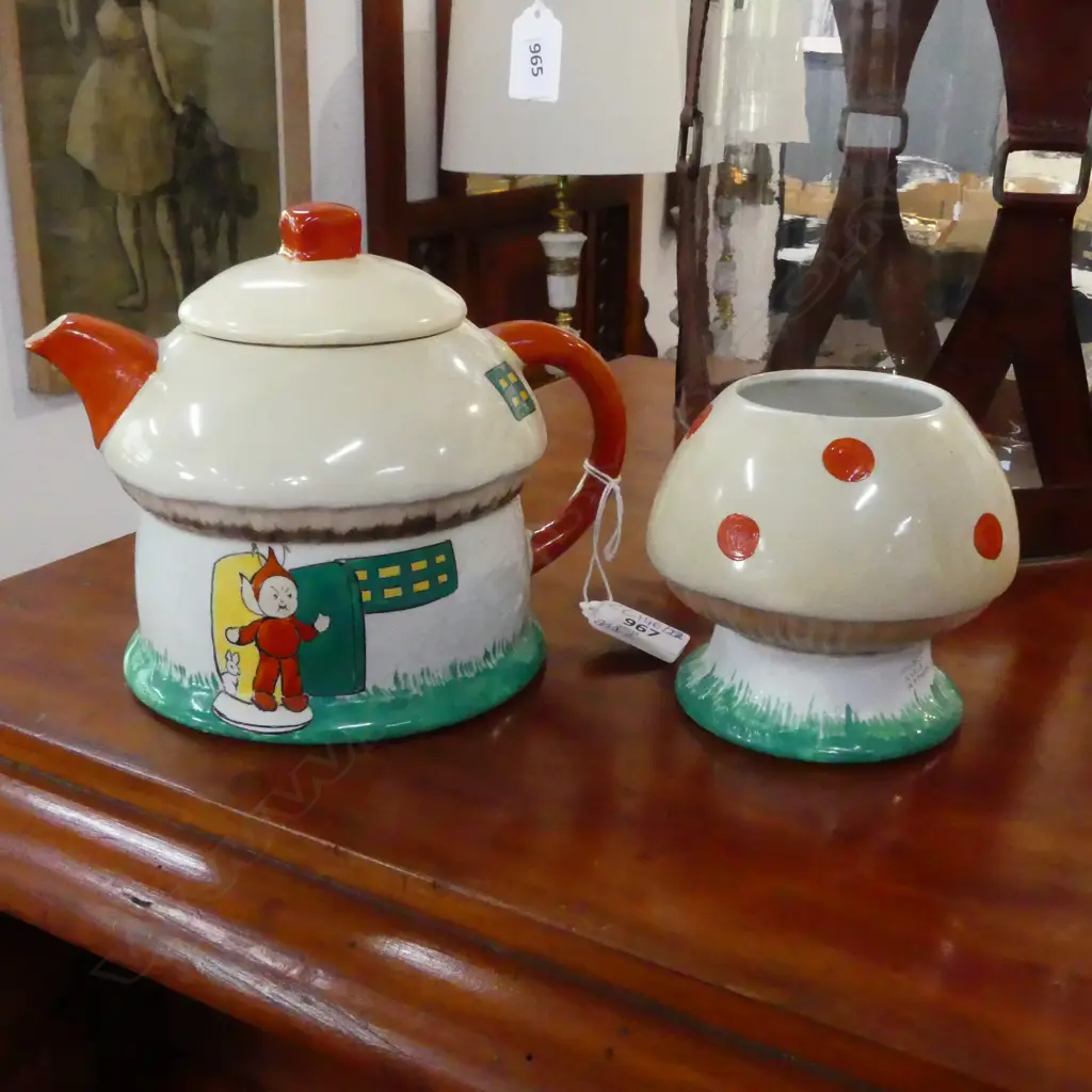 SHELLEY MABEL LUCIE ATTWELL TEAPOT & MUSHROOM SUGAR BOWL Image 1++