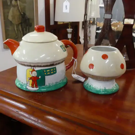 SHELLEY MABEL LUCIE ATTWELL TEAPOT & MUSHROOM SUGAR BOWL