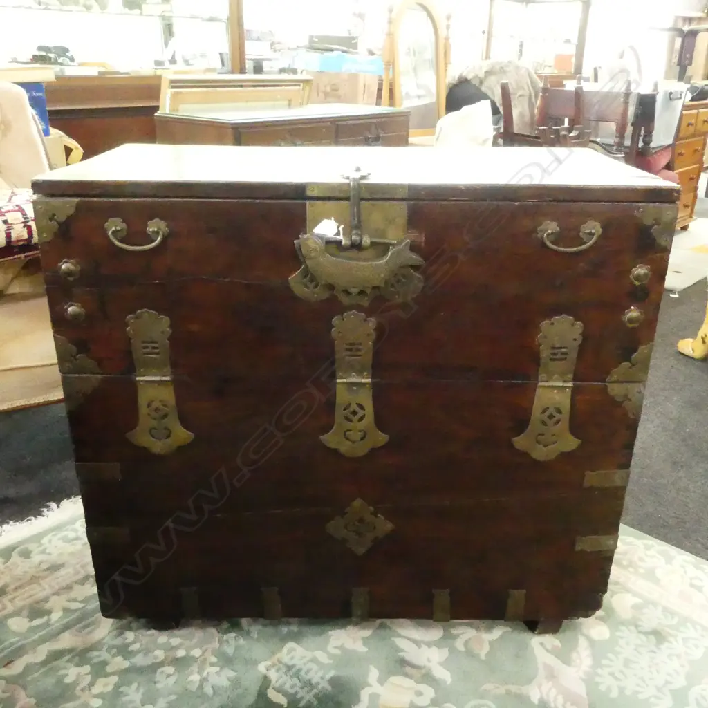 VINTAGE KOREAN LOCKABLE CABINET with brass fittings etc. 900 x 425 x 825mm. Image 1++