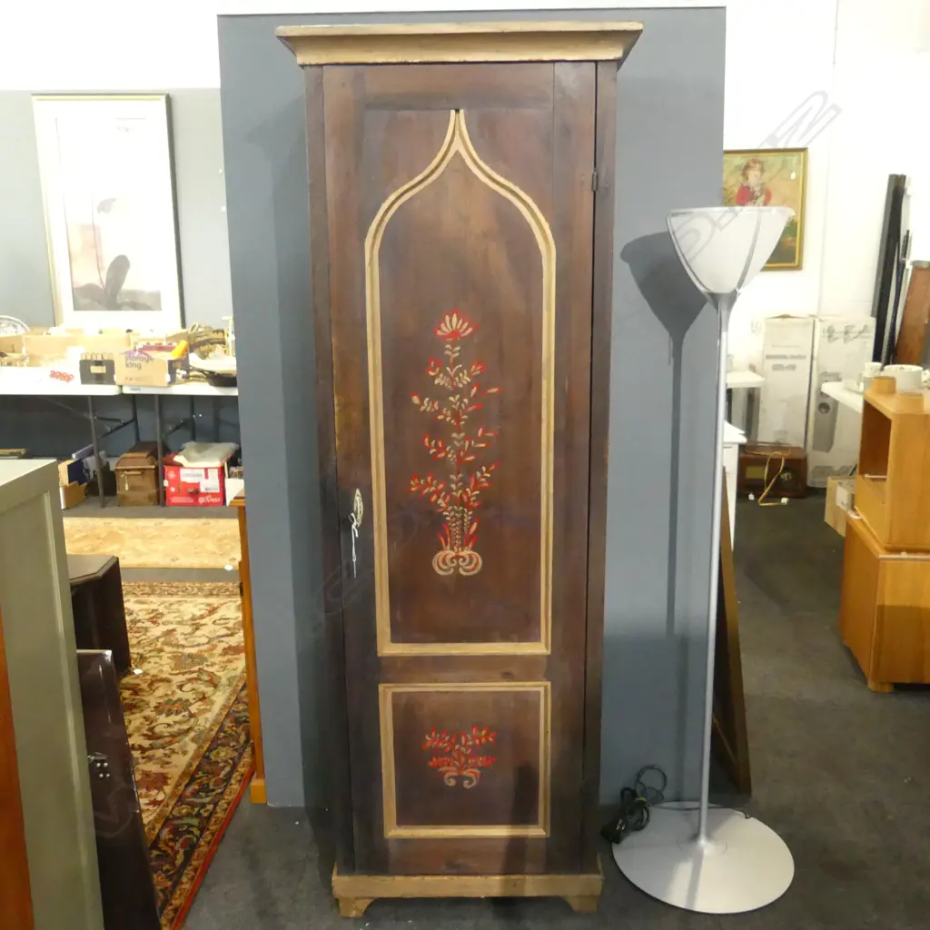 TALL WOODEN CUPBOARD, FOLK PAINTED FINISH 690x495x1935mm Image 1++