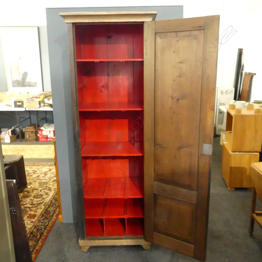 TALL WOODEN CUPBOARD, FOLK PAINTED FINISH 690x495x1935mm Image 1++
