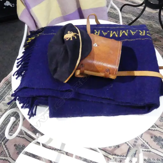 AUCKLAND GRAMMAR BLUE WOOL BLANKET, SCHOOL CAP, BINOCULARS (CASE ONLY)