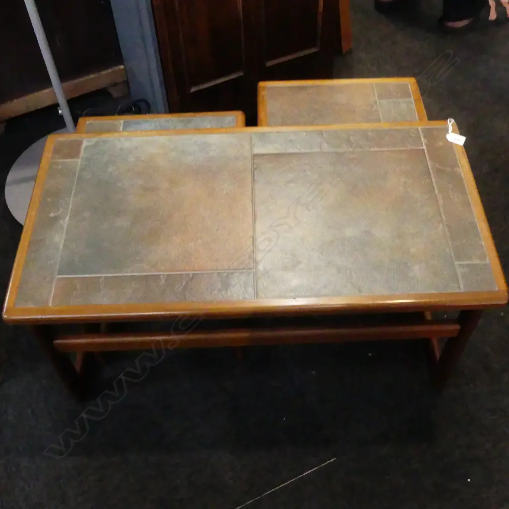 3 RETRO / MID-CENTURY TEAK & TILE NESTING TABLES 845x450x390mm Image 1++