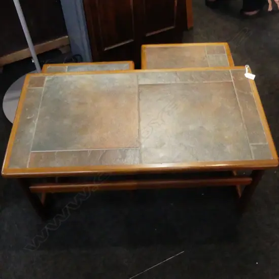 3 RETRO / MID-CENTURY TEAK & TILE NESTING TABLES 845x450x390mm