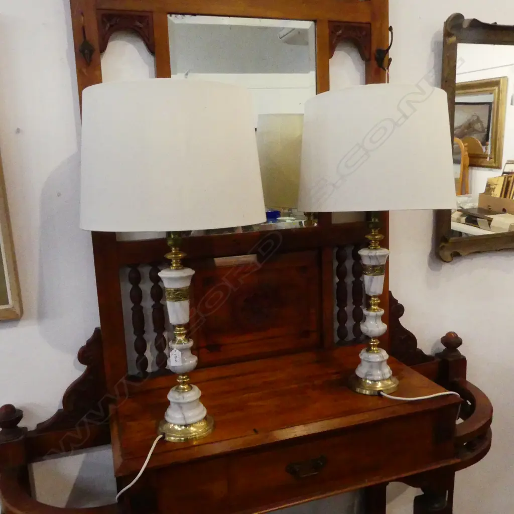PR TABLE LAMPS; MARBLE & BRASS BASES H.730mm Image 1++