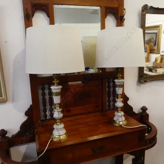 PR TABLE LAMPS; MARBLE & BRASS BASES H.730mm