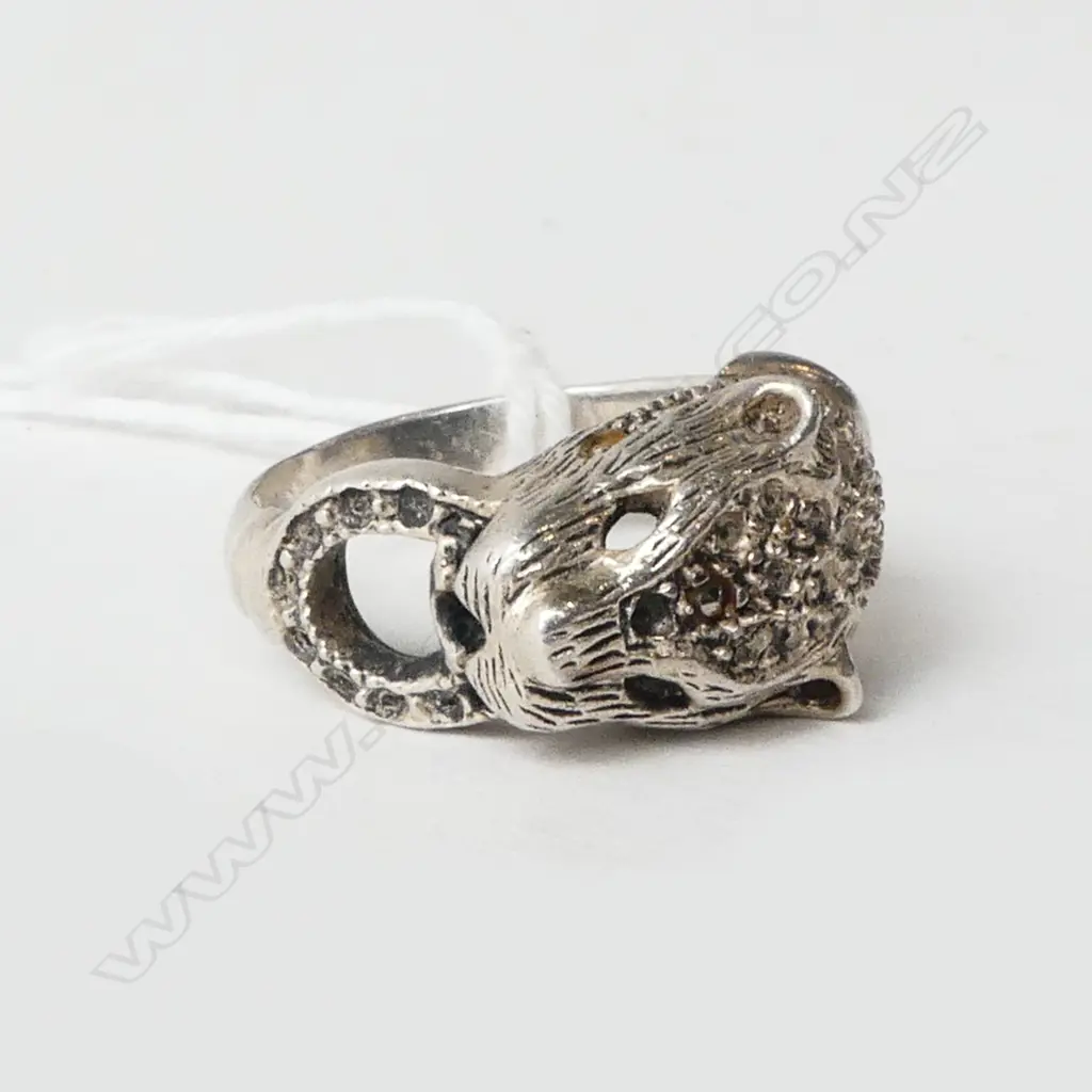 STG LEOPARD HEAD RING 5.4gms SIZE M 1/2 Note some stones missing Image 1++