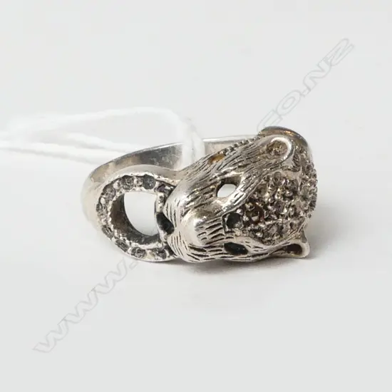 STG LEOPARD HEAD RING 5.4gms SIZE M 1/2 Note some stones missing