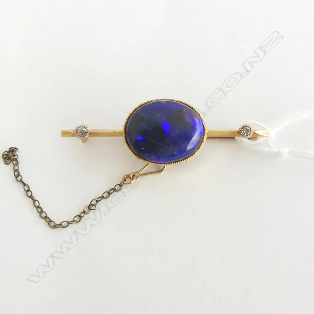 15ct GOLD BOULDER OPAL & DIAMONDS BROOCH, 5.4gms Image 1++