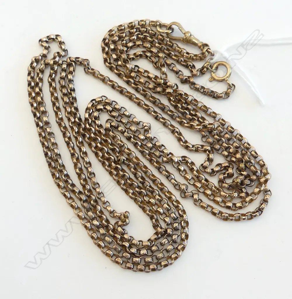 2 x c1900 9ct YELLOW GOLD NECK CHAINS FROM 1 MUFF CHAIN L.800mm EA. 26.6gms FITTING NOT GOLD Image 1++