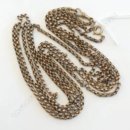 2 x c1900 9ct YELLOW GOLD NECK CHAINS FROM 1 MUFF CHAIN L.800mm EA. 26.6gms FITTING NOT GOLD