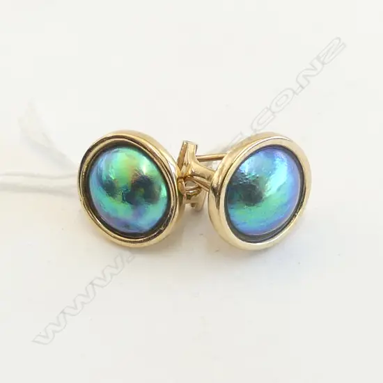 9ct YELLOW GOLD & PAUA PEARL PR EARRINGS 4.5gms  by Jewellers Bench