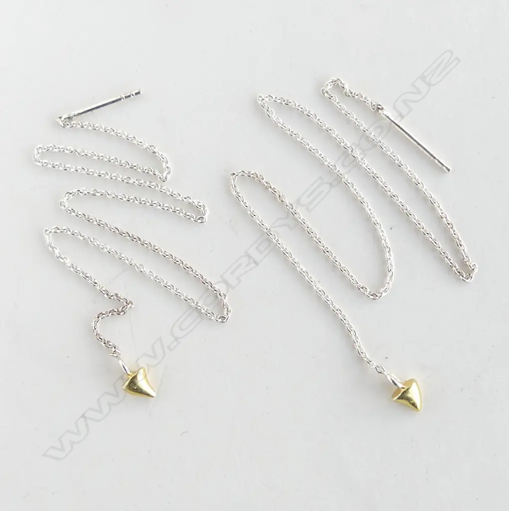 PR SILVER EARRINGS W. GOLD DROPS L.200mm, 1.7gmgs Image 1++