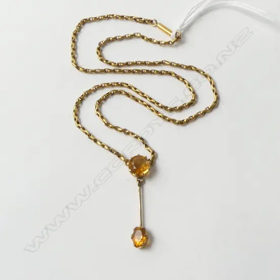9ct GOLD & CITRINE NECKLACE 4.66gm 42CM LONG