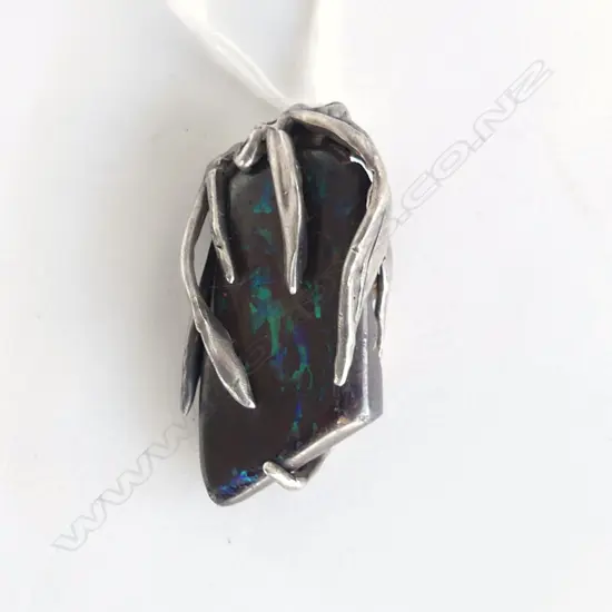 VINTAGE HANDCRAFTED SILVER & BOULDER OPAL PENDANT, 50mm