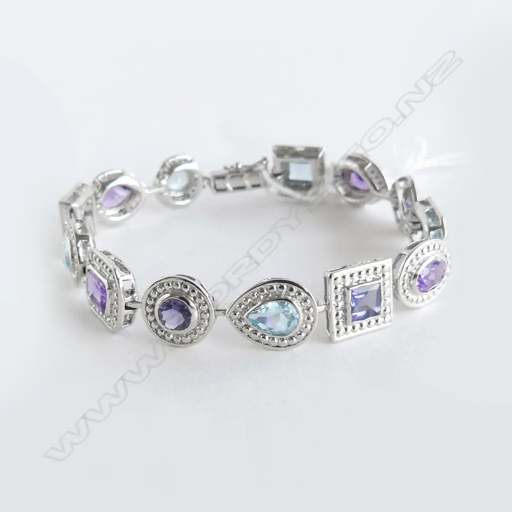 SILVER BLUE TOPAZ & AMETHYST BRACELET (NEW) Image 1++