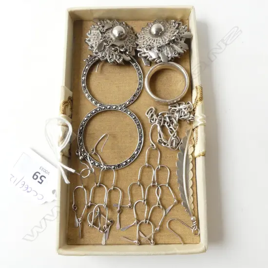 ASST. SILVER EARRINGS, SOME 925, RING ETC 63gms