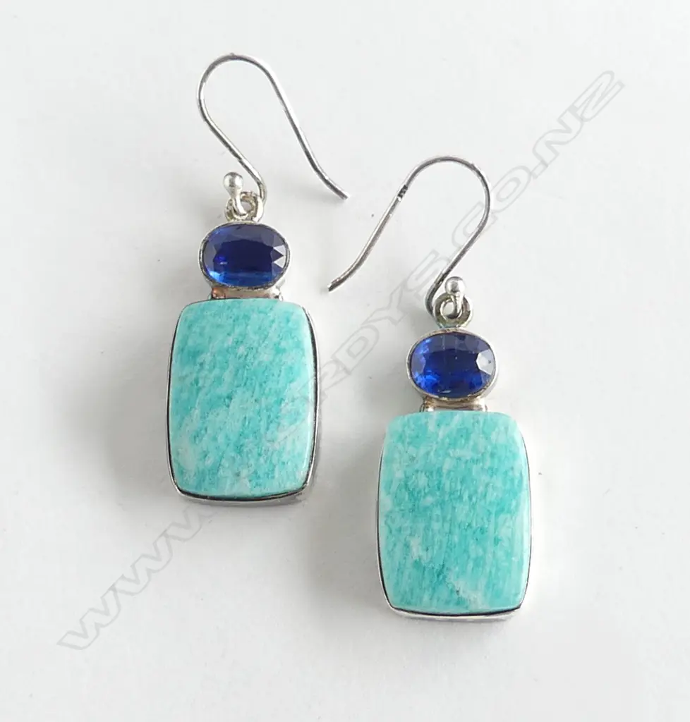PR SILVER AMAZONITE & KAYANITE EARRINGS (NEW) Image 1++