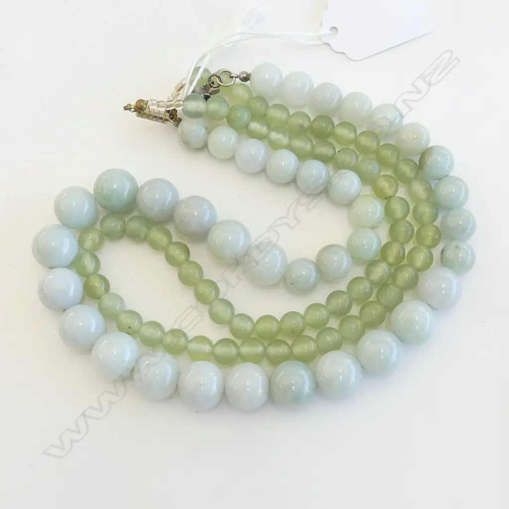 2 PALE GREEN JADE? NECKLACES 1 w SILVER ROSE CLASP Image 1++