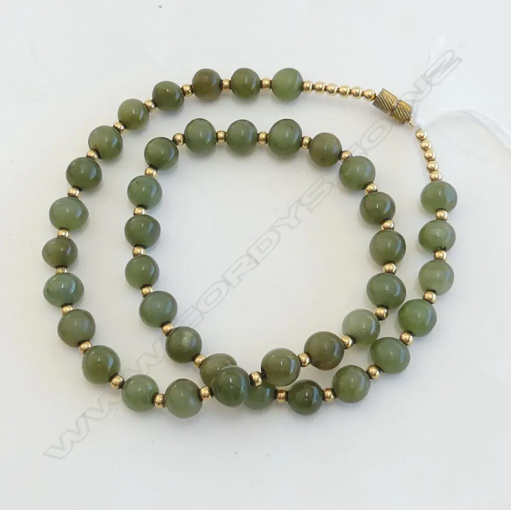 JADE BEAD NECKLACE small gold plated bead highlights L.400mm Image 1++