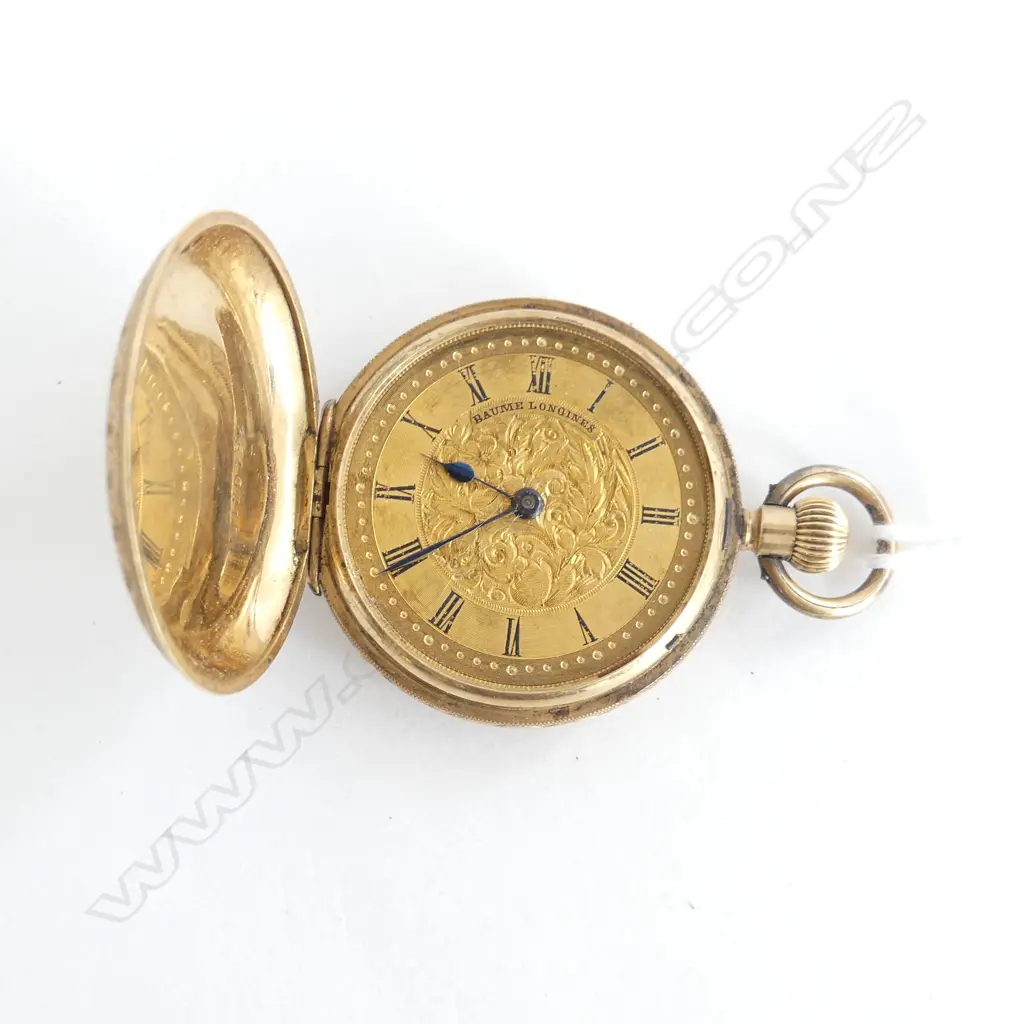 18ct LADIES Baume Longines HUNTER POCKET WATCH 37.8gms (No Glass & not working) Image 1++