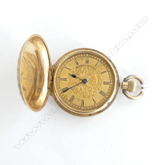18ct LADIES Baume Longines HUNTER POCKET WATCH 37.8gms (No Glass & not working)
