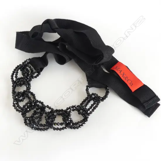 MAX & CO (MAX MARA)  BEADED AND CROSGRAIN RIBBON BLT /NECKLACE   L 760MM