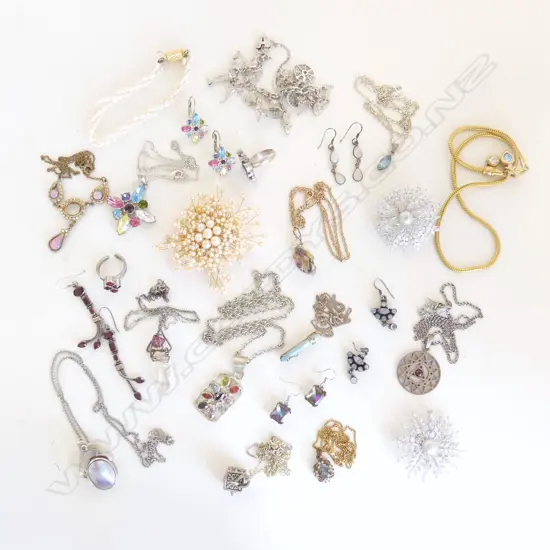 ASST. COSTUME JEWELLERY, SOME STG (INCL. CHARM BRACELET, 31gms)