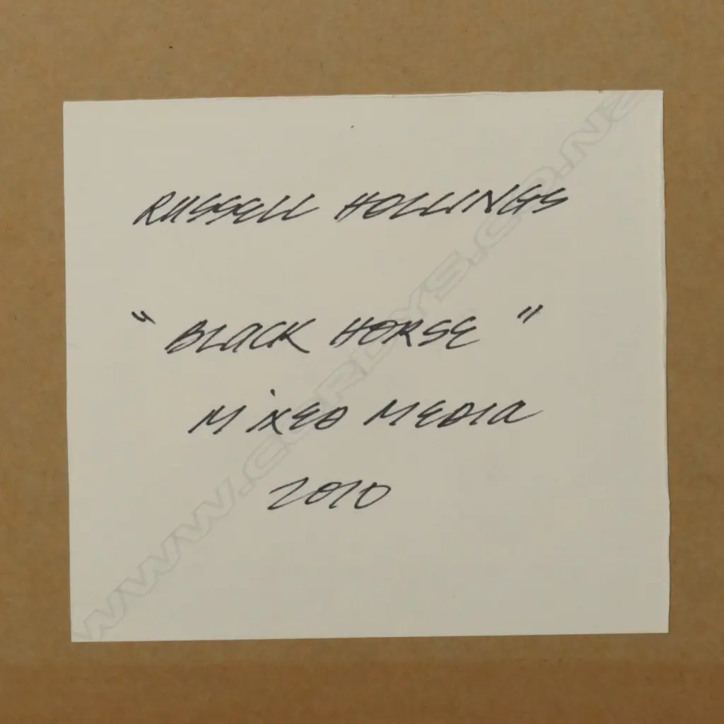 Russell Hollings ‘Black Horse’ - mixed media on board -  signed - 340 x 415mm, Image 1++