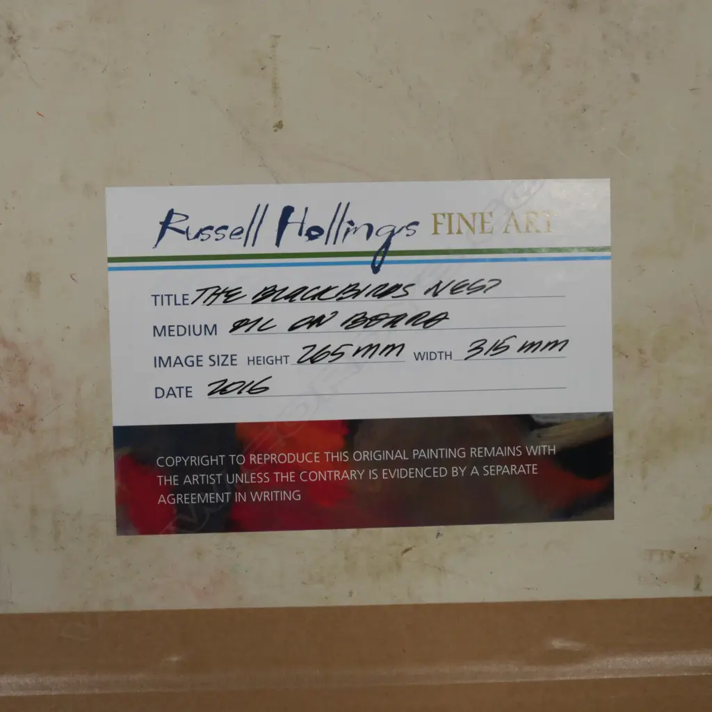 Russell Hollings ‘The Blackbirds Nest’ oil on board - signed and dated 2016.265 x 315mm, Image 1++