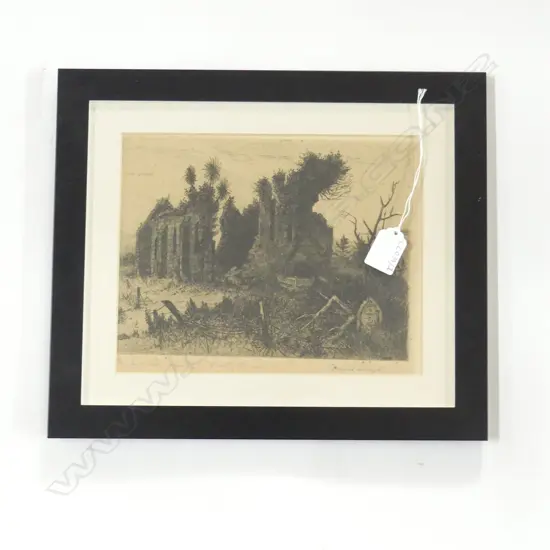TREVOR LLOYD 'A LONELY RUIN (EAST TAMAKI)' ETCHING 190x240mm
