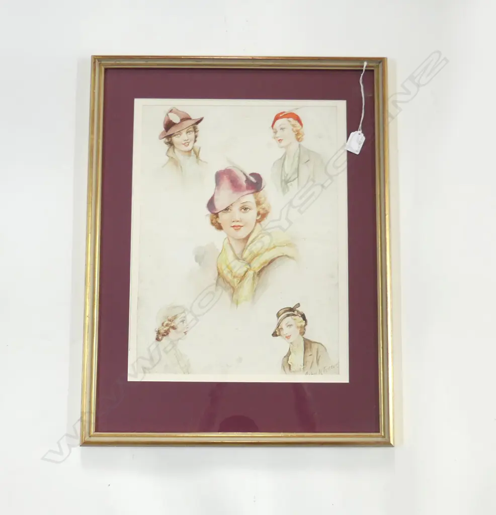 JOHN K FOSTER, FASHION HATS W/C, SIGNED, 310 x 420mm Image 1++