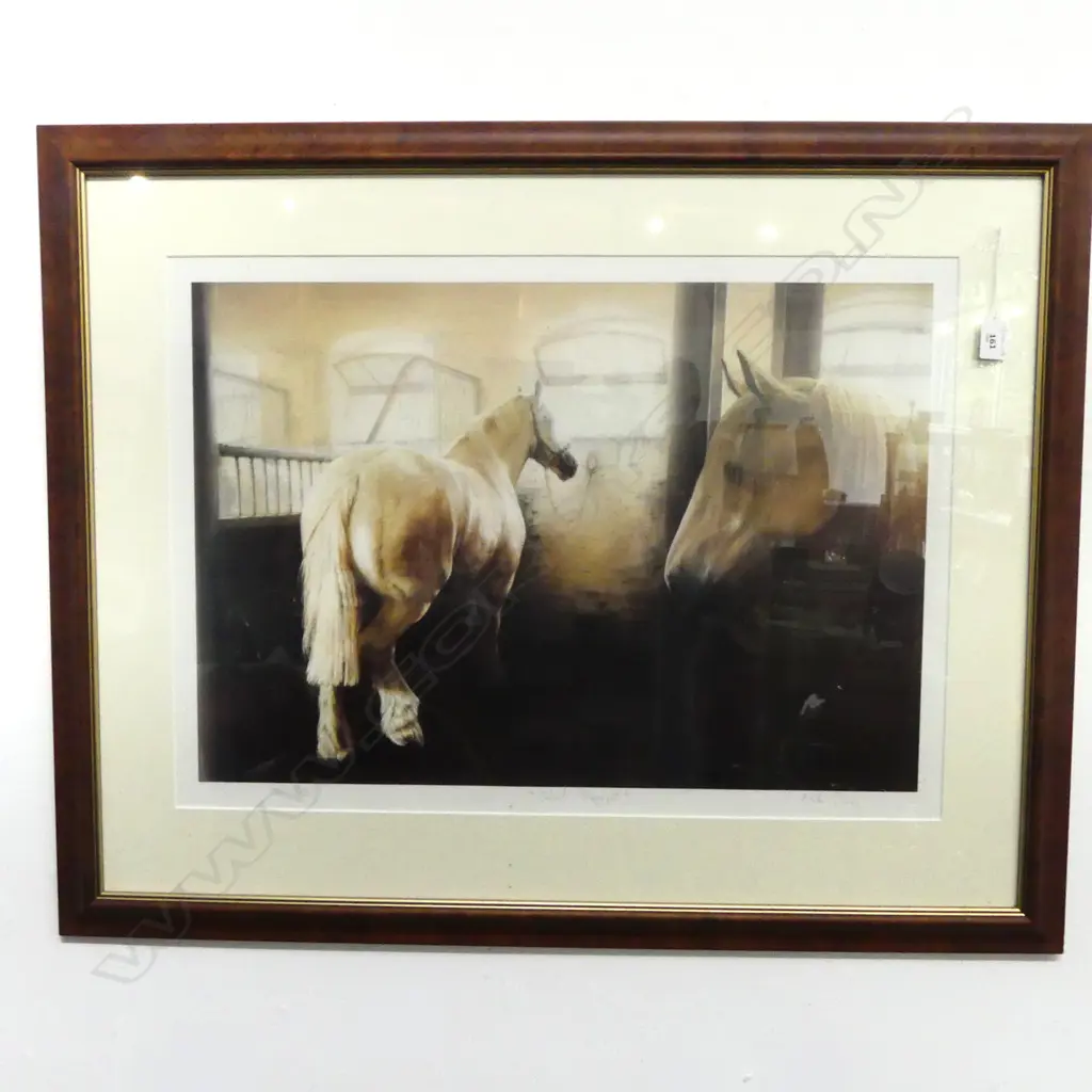 Mike Burr limited edition colour print of horses in a stable. 'Silent Rapport'. 707/850. titled. 420x600mm Image 1++