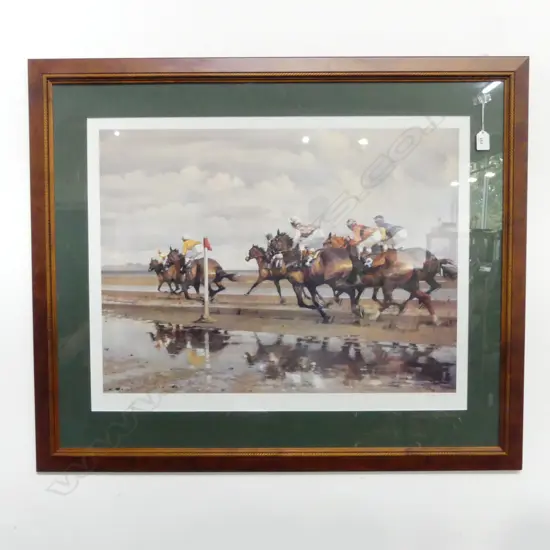 Peter Curling SIGNED LTD EDITION Laytown Races  Lithograph 500x680mm. Framed